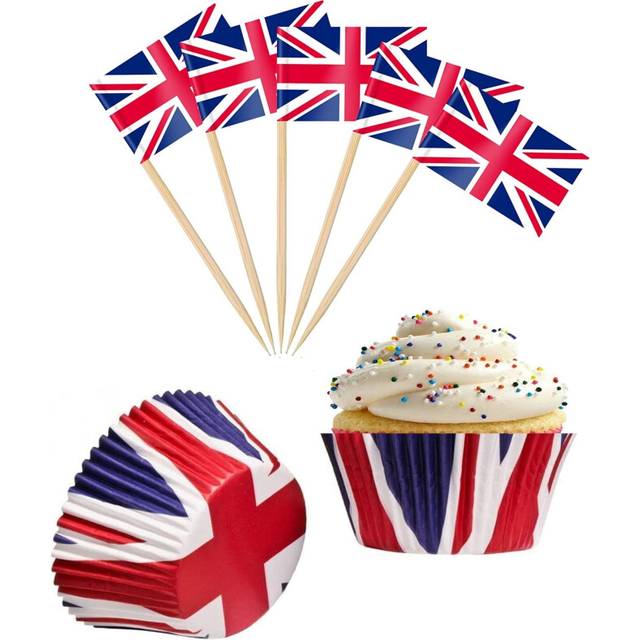 Union jack cupcake cases & flags toppers kings coronation 24 piece cupcake set