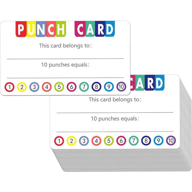 "102 PCS Punch Cards Incentive Loyalty Reward Card for Classroom Business (3.5"""" x 2"""")"