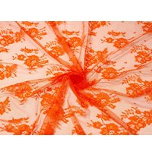 Deadstock Chantilly Tulle Lace Fabric Orange