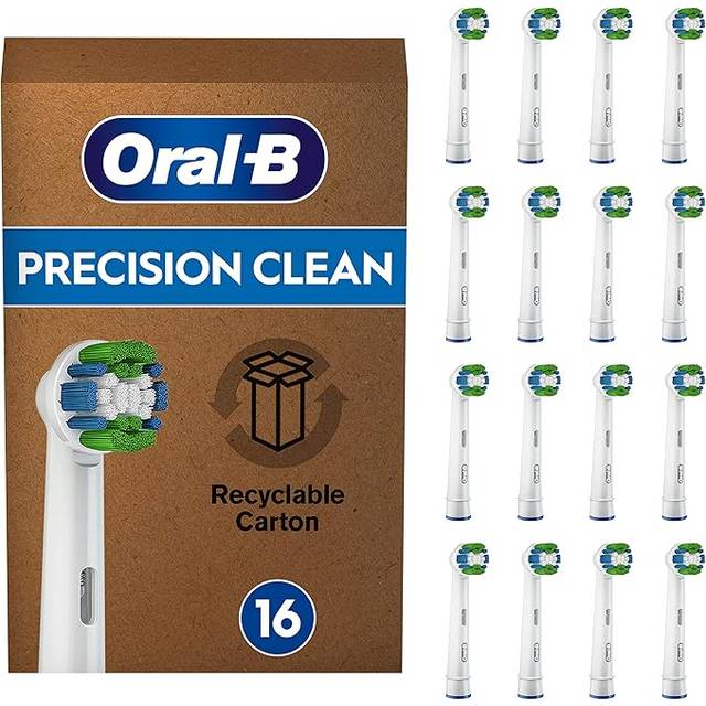 Oral-B Precision Clean borsthuvuden för elektrisk tandborste, 16 stycken, med CleanMaximiser-borst för optimal tandvård, tandborstfäste för Oral-B-tandborstar, brevlådeförpackning
