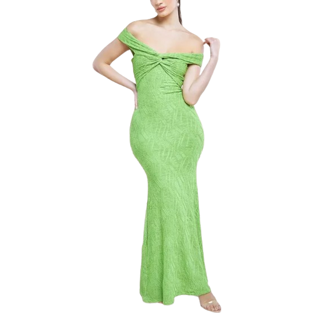 Front Knot Twist Maxi Dress - Lime - 12