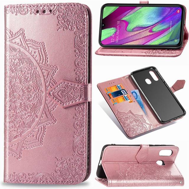 Mandala läder Samsung Galaxy A40 fodral - Rosa