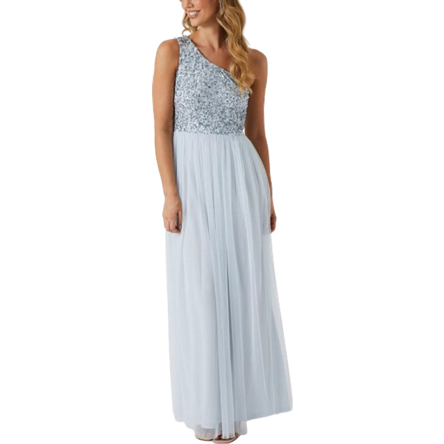 Sequin Mesh Top Two In One Bridesmaid Dress - Ice Blue - 18