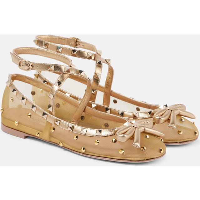 Valentino Garavani Rockstud embellished mesh ballet flats