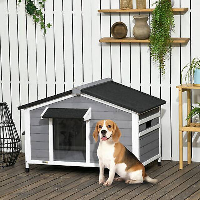 Wooden dog kennel, elevated dog kennels, grey
