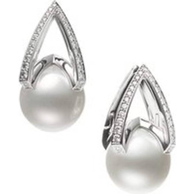 Mikimoto M Collection 18ct White Gold Diamond White South Sea Pearl Earrings - White Gold