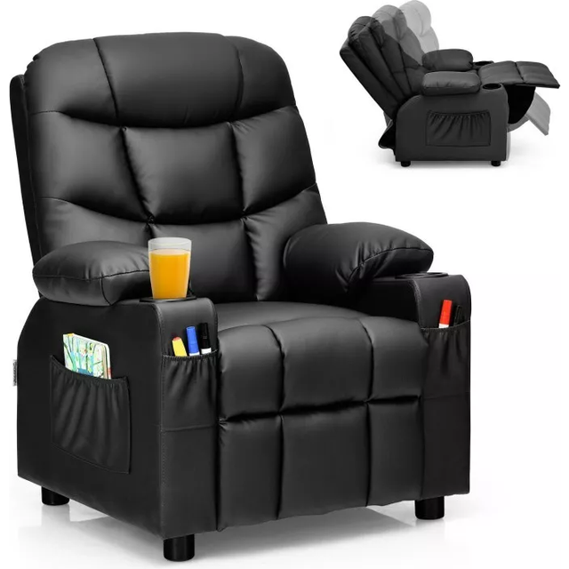 Kids Youth Toddler Upholstered Lounge Recliner Chai with Footrest-Coffee
