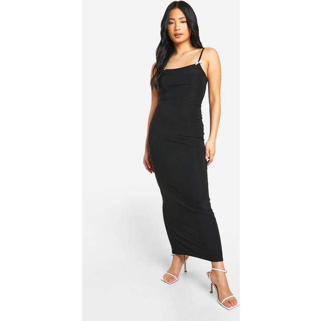 Womens Petite Contrast Bow Detail Maxi Dress - Black - 16, Black