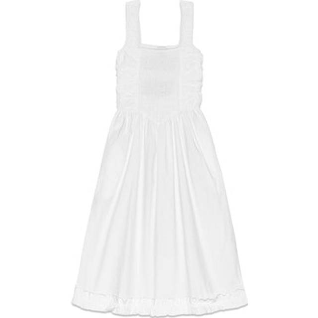 GANNI White Shirred Midi Dress - 151 Bright White - DK 38