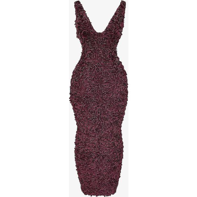 House of Cb Womens Merlot Plunge Carena Floral-appliqu&#233; Slim-fit Woven Maxi Dress L