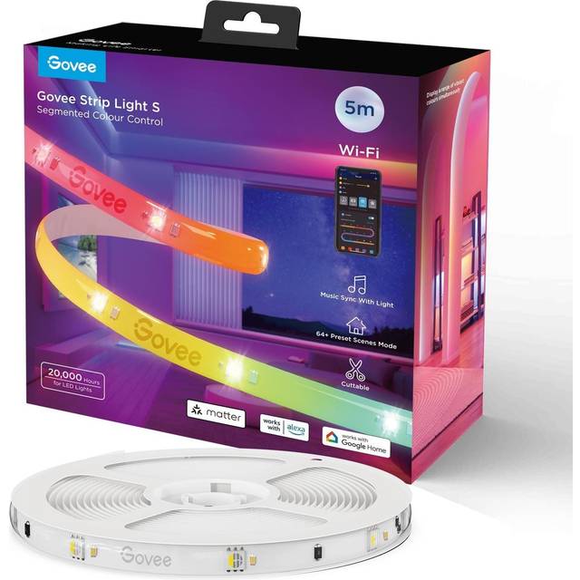 Govee Wi-Fi + Bluetooth RGBIC LED Strip Lights - 5m - Vit