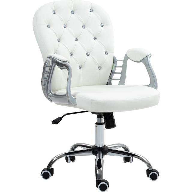 Vinsetto Office Chair Pu Diamante Padded Ergonomic 360? Swivel White, White