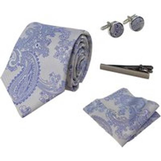 Paisley Neck Tie Pocket Square Cuff Links - Blue - One Size