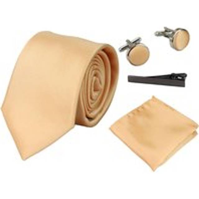 Satin Silk Tie Pocket Square Cuff Links Shiny - Metallics - One Size