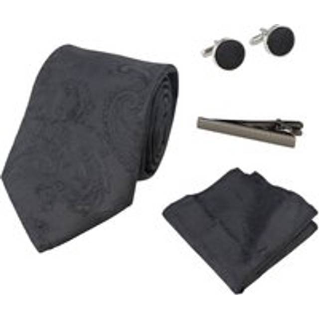 Paisley Neck Tie Pocket Square Cuff Links - Black - One Size
