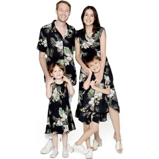 Matchable Family Hawaiian Elastic Ruffle Dress, Pineapple Garden Black, Girl, Size 2