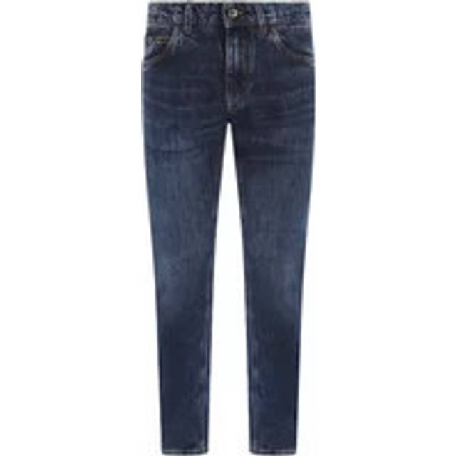 DOLCE AND GABBANA Leather Patch Slim Jeans - Multi