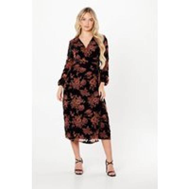 Petite Velvet Devore Blouson Sleeve Wrap Dress - Black - 8