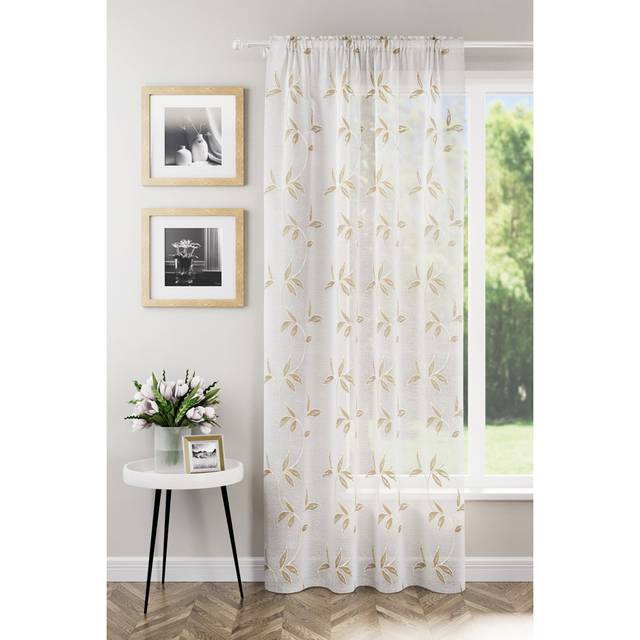 Antwin Polyester Sheers & Voiles Rod Pocket Curtain Single - Brown;White (139.7cm Width x 182.88cm Drop)