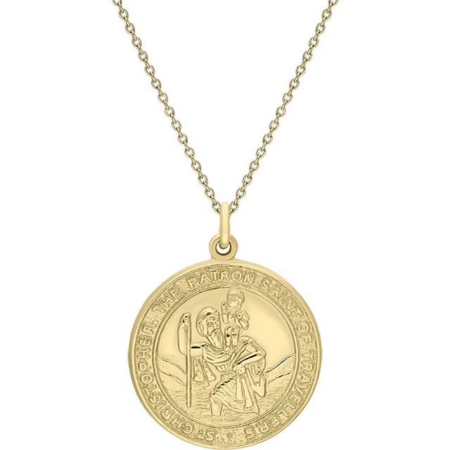 9ct Yellow Gold Large Circular Saint Christopher Necklace - Yellow Gold