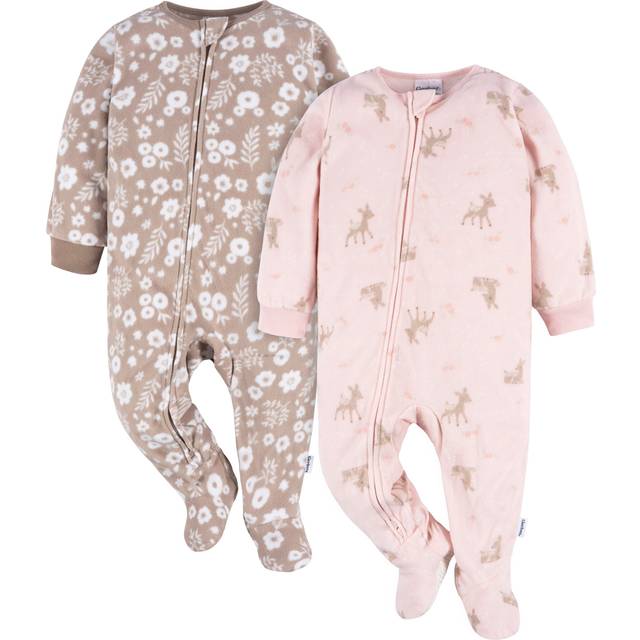 Gerber Baby Girls Flame Resistant Fleece Footed Pajamas 2-Pack  Pink Deer