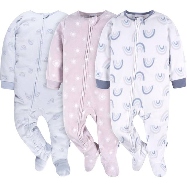 Gerber Baby Girl's Flame Resistant Fleece Footed Pajamas 3-Pack  Purple Rainbows