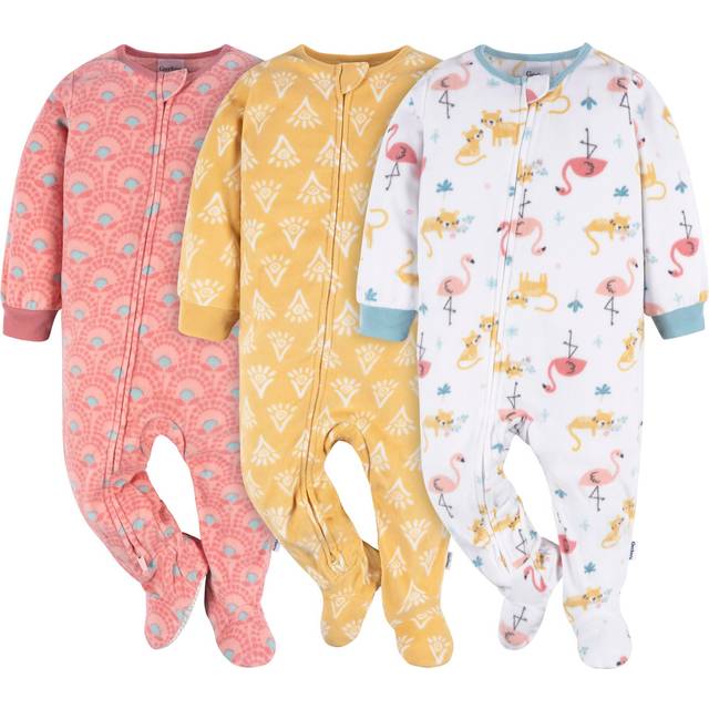 Gerber Baby Girls Flame Resistant Fleece Footed Pajamas 3-pack And Toddler Sleepers  Pink Flamingos  2T US