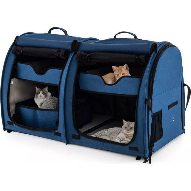 2-In-1 Pet Carrier Twin-compartment Pet Kennel Cat & Dog Travel Crate