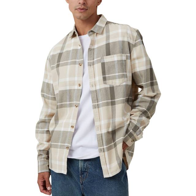 Cotton On – Beige rutig skjorta i oversize med långa ärmar-Brun
