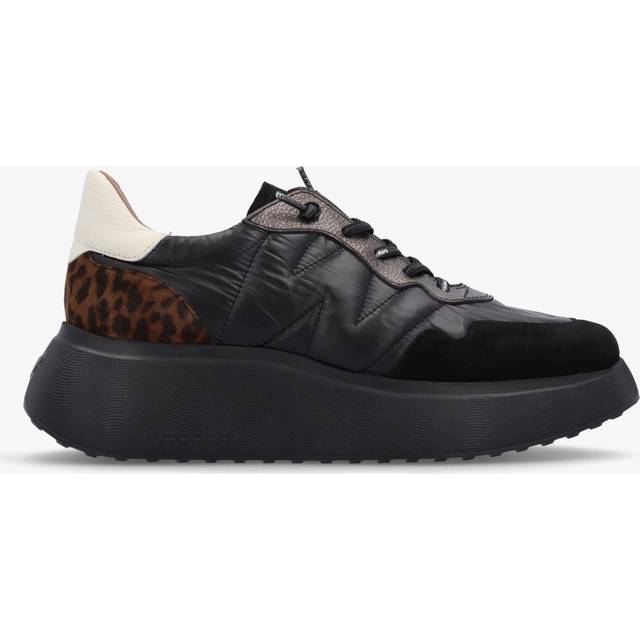 Wonders för kvinnor. A-3610 Läder Sneakers Roma svart (36), Hud, 3 till 5 cm, Nyckelband, Casual - Svart, Läder (36)
