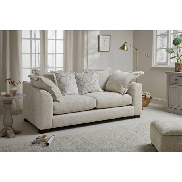 Cream Fabric Sofas - 3 Seater Pillow Back Sofa - Dewsbury Range - Oak Furnitureland