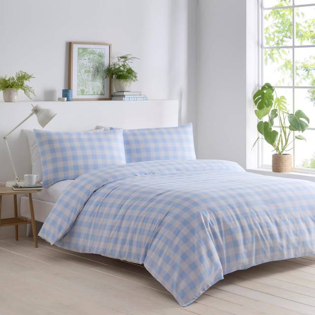 (Super King, Blue) Gingham Duvet Cover Set Bedding Quilt Cover Bed Set Check Pink Blue Yellow
