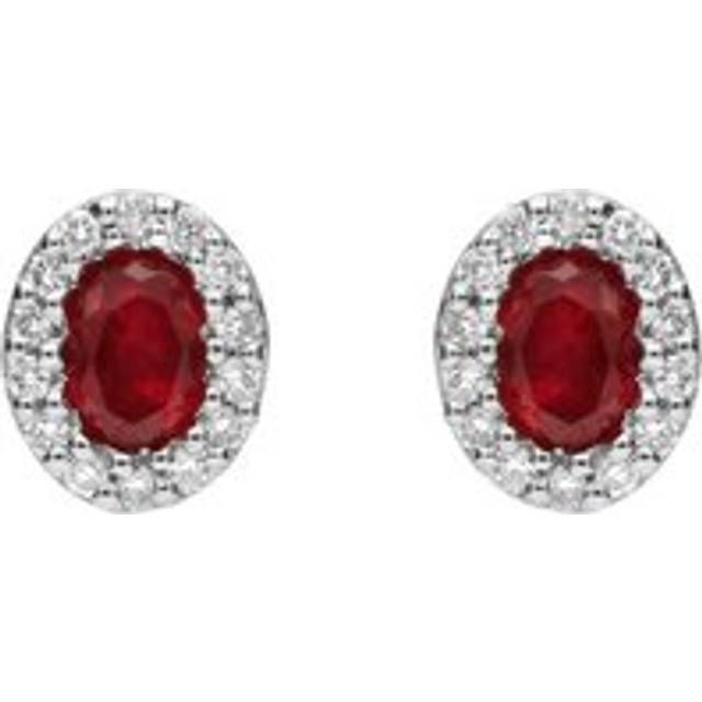18ct White Gold Ruby and Diamond Oval Stud Earrings