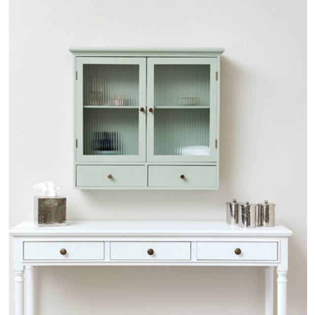 Sage Green Reeded Glass Wall Cabinet with Drawers Material: Home Decor & Accessories/Shelves & Storage