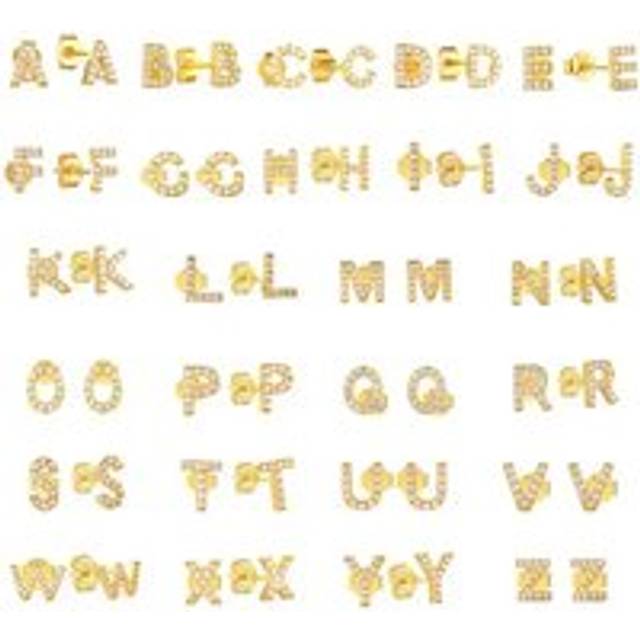 Womens Initial Letter Stud Earrings Sterling Silver in 18K Gold Plated - Pair - Metallics - Q