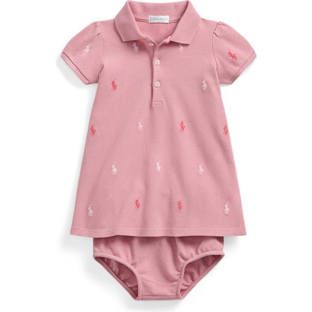 Polo Ralph Lauren Girls Pink Kids Baby Girl Logo-embroidered Cotton-blend Dress and Bloomers Set 9 Months - PINK