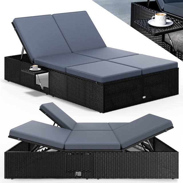 Polyrattan sun lounger black/anthracite 200x115x33cm