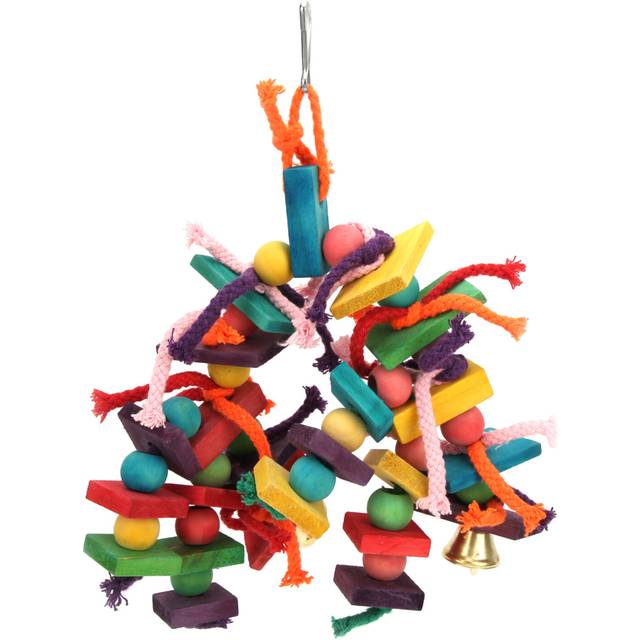 Parakeet Chewing Toy Multicolored Natural Wooden Blocks Toy for Macaws Pet BirdsThick Rope