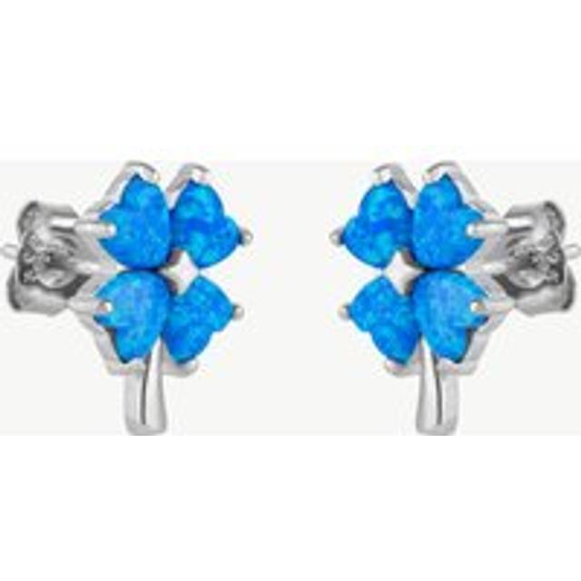 Womens Blue Opal Four Leaves Clover Sterling Silver Stud Earring - Grey - One Size