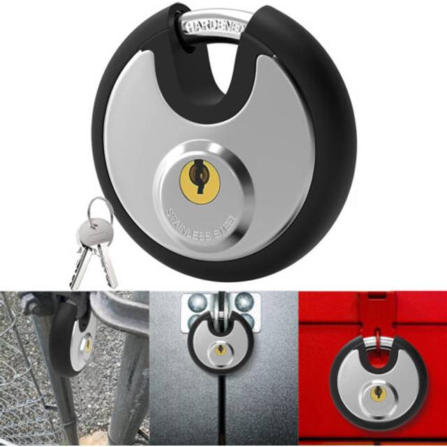 Outdoor padlock waterproof stainless steel sheds gate disc lock w/ rubber bumper