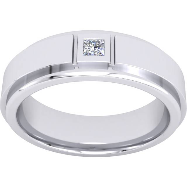 (Y) Jewelco London Mens Platinum Plated Sterling Silver Step Cut Isolated Square Bezel Solitaire Wedding Band Ring 5.5mm - GVR940