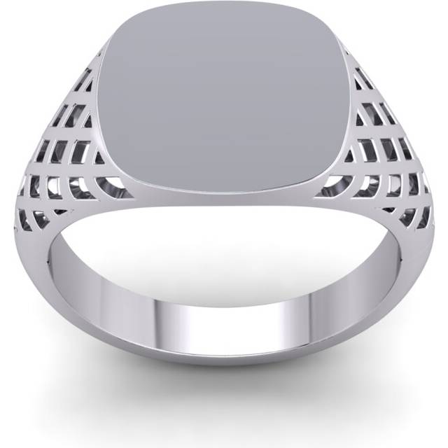 (S) Jewelco London Mens Platinum Plated Sterling Silver Basket Weave Square Cushion Signet Ring - GVR942