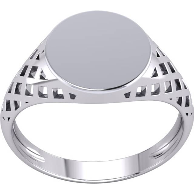 (T) Jewelco London Mens Platinum Plated Sterling Silver Basket Weave Round Signet Ring - GVR941