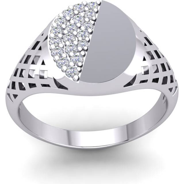 (Z) Jewelco London Mens Platinum Plated Sterling Silver Basket Weave Semi Pave Encrusted Round Signet Ring - GVR943