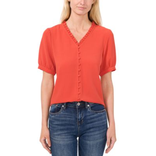 Cece Button Up Puff Sleeve Top