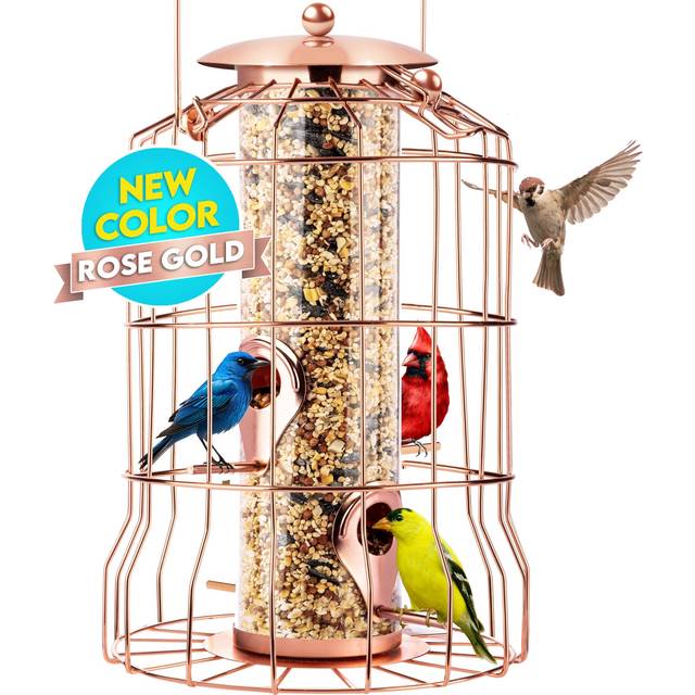 Gray Bunny Bird Feeder for Outside  Squirrel Proof Bird Feeders for Outdoors Hanging  Metal Wild Bird Seed Feeder for Small Bird