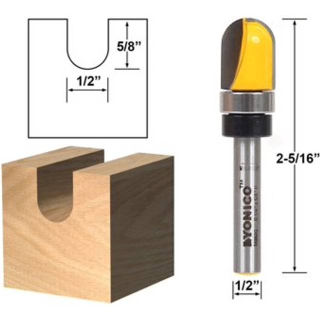 "14960q - Core Box Template Router Bit, Radius: 1/4"", Diameter: 1/2"", Cutting Height: 5/8"" - 1/4"" Shank"