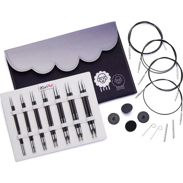 KnitPro Utbytbara rundstickningsstickor Deluxe Set, Karbonz, 3.00-6.00mm
