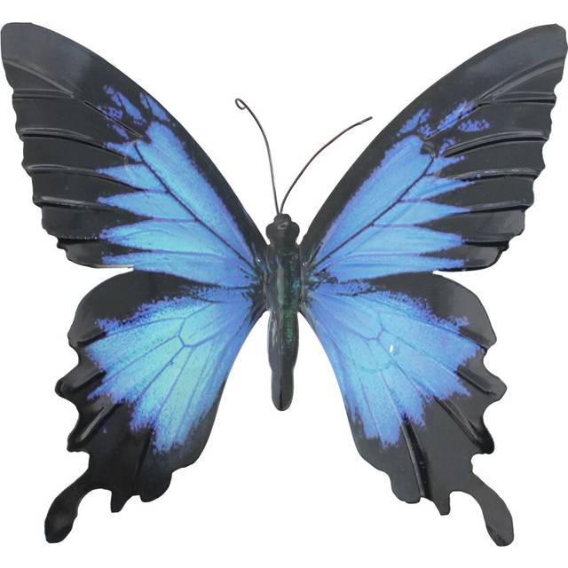 Large Metal Butterfly Blue and Black Garden Ornament - black