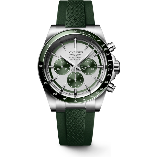 Longines L3.835.4.02.9 Conquest Chronograph Stainless-Steel and Rubber Automatic Watch